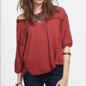 Free People Studded Jersey Tee - Rust Red